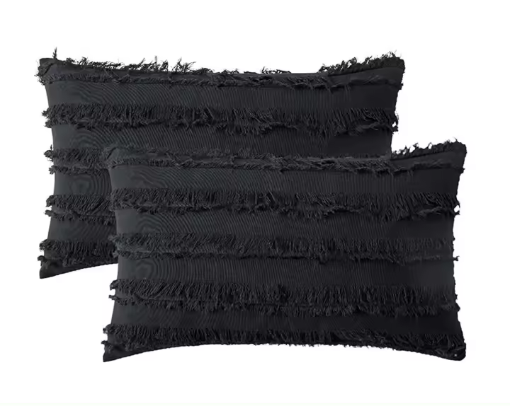 Juego de 2 fundas de almohada decorativas de estilo bohemio, Jacquard a rayas de lino, para sofá - 1