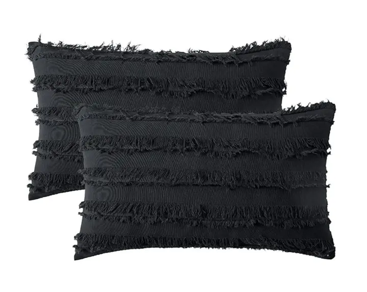 Juego de 2 fundas de almohada decorativas de estilo bohemio, Jacquard a rayas de lino, para sofá - 1