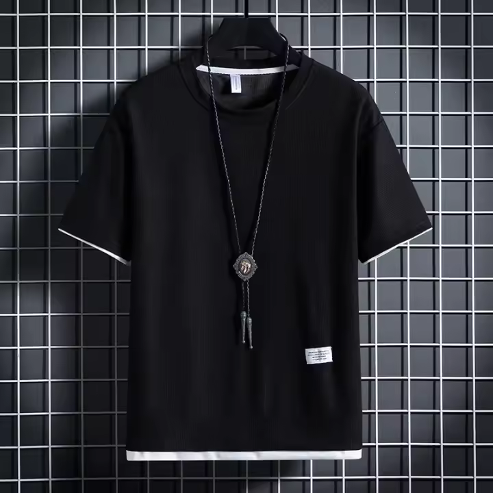 Camiseta deportiva informal de color liso con gofres para hombre, estilo holgado, talla 3XL, verano 2024 - 1