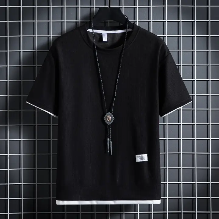 Camiseta deportiva informal de color liso con gofres para hombre, estilo holgado, talla 3XL, verano 2024 - 1