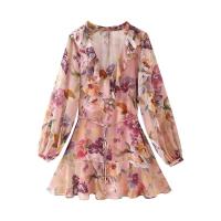 XNWMNZ 2025 primavera nueva ropa de mujer vestido con botones vanguardistas glamuroso otoño mujer cuello en V vestidos de manga larga volantes ral - details 0