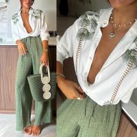 2025 nueva moda ropa de mujer, camisa estampada de manga larga + conjunto de pantalones, conjunto de dos piezas, casual relajado - details 8