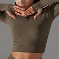 -Top Camisa deportiva de yoga de manga larga a rayas para mujer, sin costuras, que absorbe la humedad - details 46