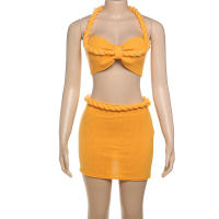 Conjunto de falda ajustada y top halter sin mangas elegante y dulce a la moda de verano - details 27