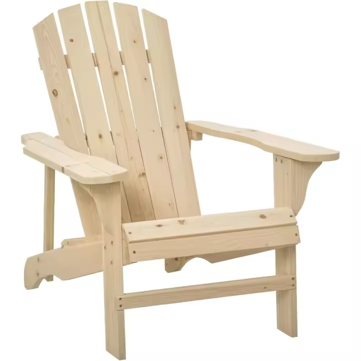 Adirondack de Madera Silla de Jardín con Asiento Extra Ancho Carga 150 kg para Patio Terraza Balcón 78x89x88 cm Natural - 1