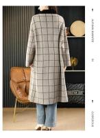 Abrigo de mujer con solapas de otoño e invierno, cárdigan largo de punto a cuadros con doble botonadura y bolsillos grandes, 100% de lana pura, 2024 - details 16
