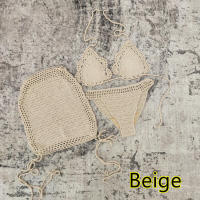 Conjunto de 3 piezas de bikini de ganchillo hecho a mano, minifalda de playa, traje de baño - details 12