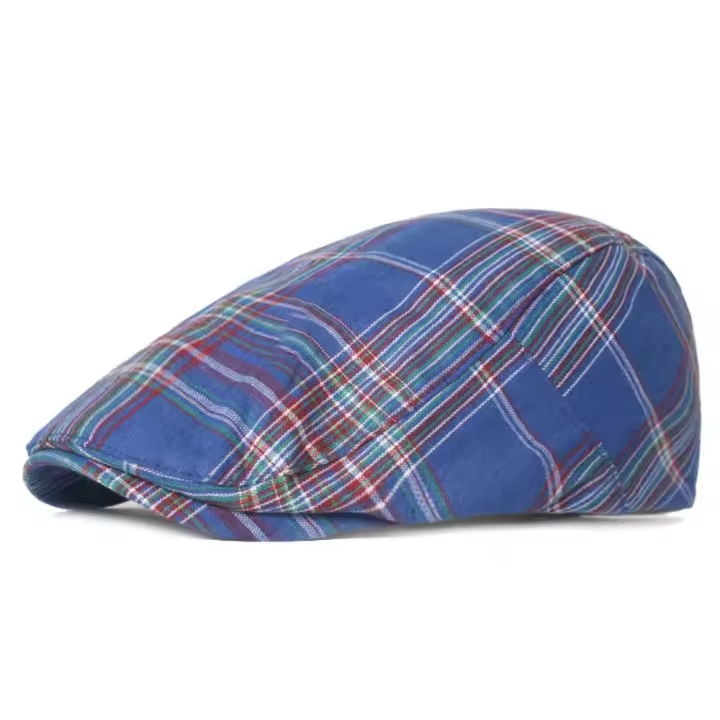 Sombrero de ala curvada, boina a cuadros de algodón, gorra de pintor de tela de ala corta Retro, sombrilla transpirable, sombrero de artista para mujeres y niñas - 1