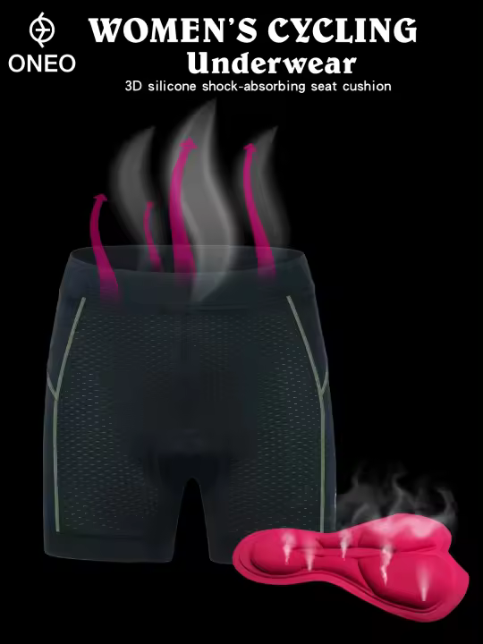 Pantalones Cortos de Ciclismo para Mujer - ONEO de Alta Elasticidad, Poliéster/Spandex Transpirable, No Transparente, Diseño de Bloques de Color con Almohadilla de Absorción de Impactos de Silicona 3D, Ideal para Montar al Aire Libre - 1