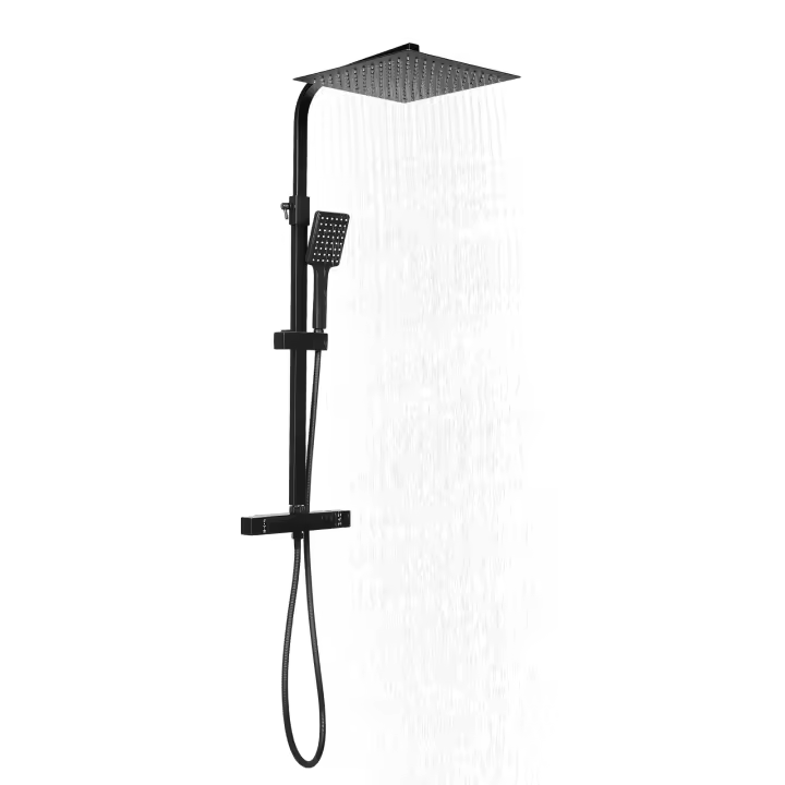Sistema de ducha con termostato, ducha de lluvia de acero inoxidable de 12 pulgadas, juego de ducha de mano, negro - 1