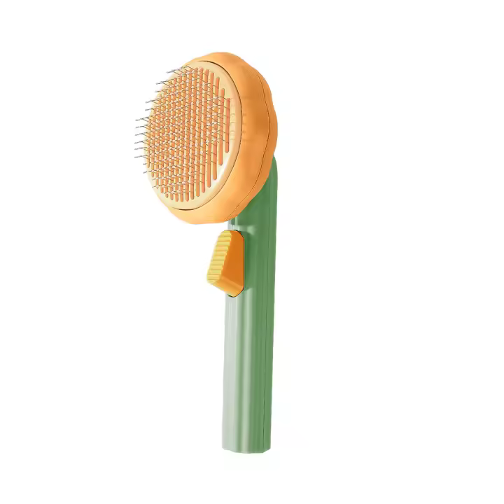 Cepillo autolimpiante para mascotas con forma de calabaza para perros, gatos, cachorros y conejos - Elimina sin esfuerzo el subpelo suelto, las matorrales y el pelo enredado - Herramienta de aseo suave para capas saludables - 1