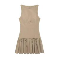 TRAFZA-Vestido corto informal para mujer, traje sin mangas con cuello redondo, lazo decorativo y cremallera, 4 colores, 2024 - details 9