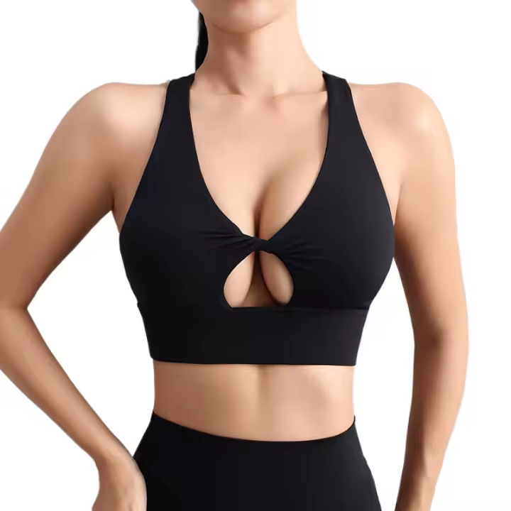 Top corto de nailon para Yoga para mujer, sujetador deportivo para gimnasio, almohadilla para el pecho, Top transpirable ajustado elástico extraíble, 6 colores - 1