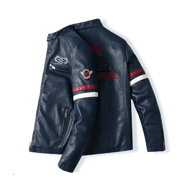 Chaqueta cuero moto hombre resistente viento bordado trail rally Equipo Protector - 1