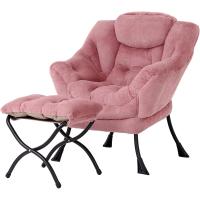 Silla perezosa con otomana, silla moderna con reposabrazos y bolsillo lateral, sillón de lectura con reposapiés para espacios pequeños, color verde afelpado - details 24