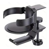 Soporte para auriculares con forma de taza 2 en 1, soporte giratorio de 360 grados para escritorio, soporte para auriculares para juegos, ahorra espacio, negro - details 6