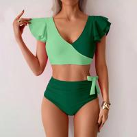 Conjunto de Traje de Baño para Mujer de Dos Piezas Sexy Bikini con Corte Curvo y Almohadilla para el Pecho Traje de Baño de Cintura Alta con Sujetador de Manga con Volantes - details 3