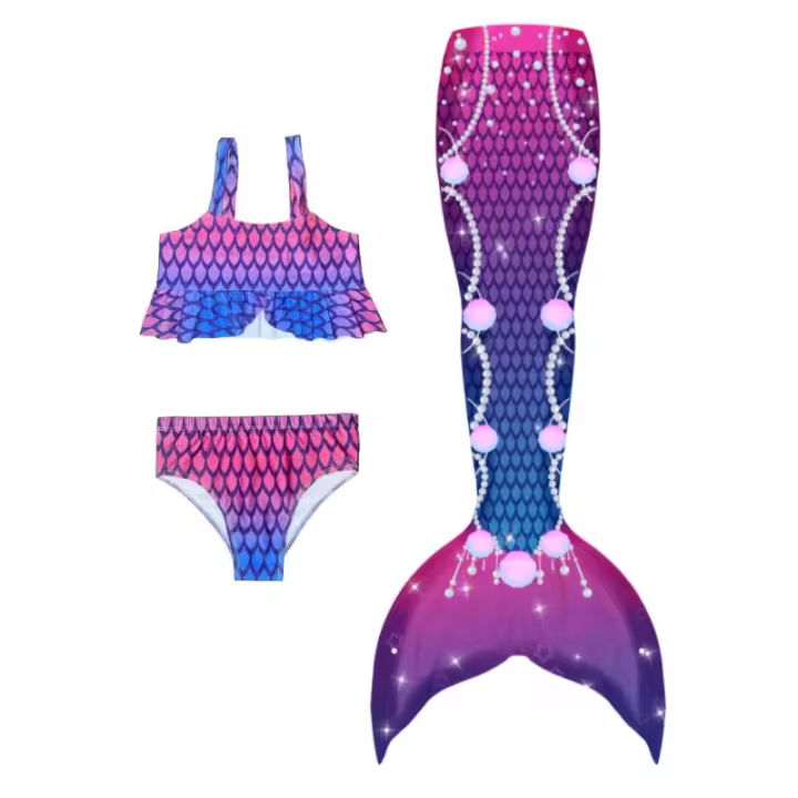 Traje de baño de sirena para niñas Talla grande, mediana, pequeña Falda de princesa - 1