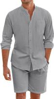 Miravia 2025 Camisa de Lino Algodón Larga y Corta Conjunto Casual Elegante para Hombres Moda Ligera - details 6