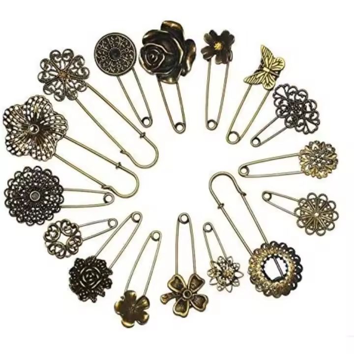 6 alfileres de seguridad vintage con patrón de flores, alfileres de seguridad, horquillas de ropa – 7,9 cm x 2,5 cm (juego de 6; forma aleatoria) - 1