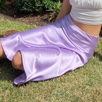 Falda larga de cintura alta de seda satinada para mujer, elegante, oficina, primavera, - details 1