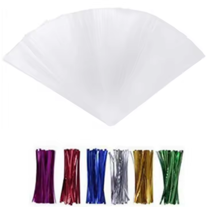 Bolsas de celofán transparentes para alimentos, bolsas de cono con lazos retorcidos, bolsas de celofán para dulces, 25x13 cm, 100 - 1