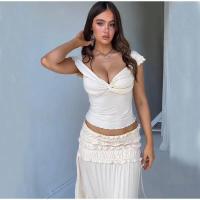 Conjunto de Moda de Verano para Mujer Top de Encaje con Cuello en V y Falda Larga de Cintura Alta - details 16