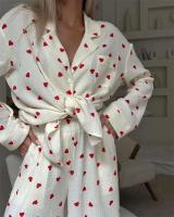 Novedad de verano, conjunto de manga larga 100% algodón con estampado de corazón de amor, pijama con botones para mujer con cuello TRE de 2 piezas, pijamas - details 24