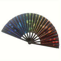 Abanico plegable reflectante arcoíris |   Abanico de mano tradicional de bambú negro con puntos de colores |   Diseño reflectante de luz multicolor |   Accesorio portátil para actuaciones de danza y accesorios para fiestas |   Decoración elegante para el - details 0