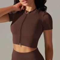 Hamidou-Camiseta deportiva con cremallera para mujer, Top elástico ajustado y transpirable, ropa deportiva para gimnasio, correr y Yoga - details 46