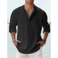 Camisas de lino y algodón para hombre, camisas informales ligeras de manga larga, Henley, playeras Hawaianas, ropa de calle - details 2