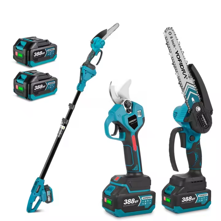 YOFIDRA Motosierra eléctrica sin escobillas de 8 pulgadas, tijeras de 32 mm, pértiga telescópica, herramienta de poda de jardín alta para pines de batería de 18 V-21 V - 1