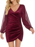 Vestido corto de manga larga ajustado para mujer, corsé de Color sólido, ropa elegante de lujo, Otoño e Invierno - details 3