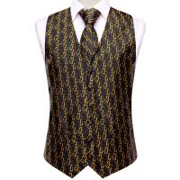 Chaleco de seda verde oscuro para hombre, vestido liso elegante, chaqueta sin mangas, 4 piezas, gemelos Hanky, traje de cachemira, chaleco, regalo de boda, corbata alta - details 22