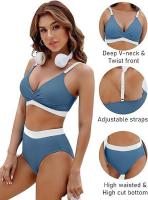 Traje de baño de dos piezas con bloques de color para mujer Bikini sexy con control de barriga y cintura - details 41