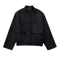 Chaqueta de Lentejuelas Brillantes Oro Y2K Cuello Altivo, Manga Larga, Abrigo Corto para Mujeres - details 0