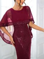 Largo con lentejuelas y mangas de murciélago, gasa, elegante vestido de noche elástico fiesta de graduación para mujer - details 7