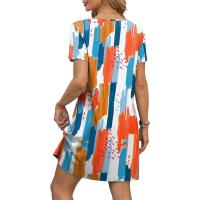 Vestido de verano de mujer de camisa de manga corta con estampado casual con cuello en V suelto - details 14