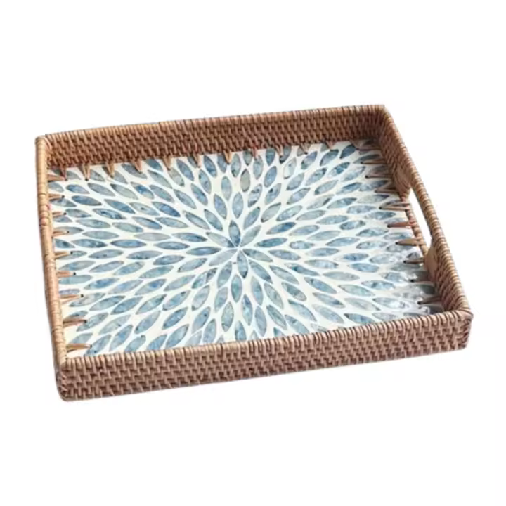 Bandeja de concha de ratán creativa y resistente, tejido de mimbre para el hogar, cesta de frutas hecha a mano, cestas de pan, bandeja para decoración del hogar - 1