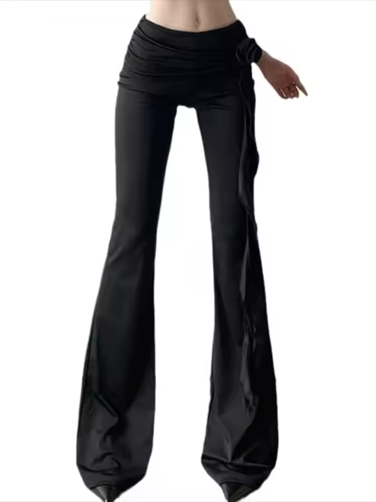 Elegante cinta negra y rosa para mujer, recién llegado, pantalones acampanados con cinturilla para mujer - 1