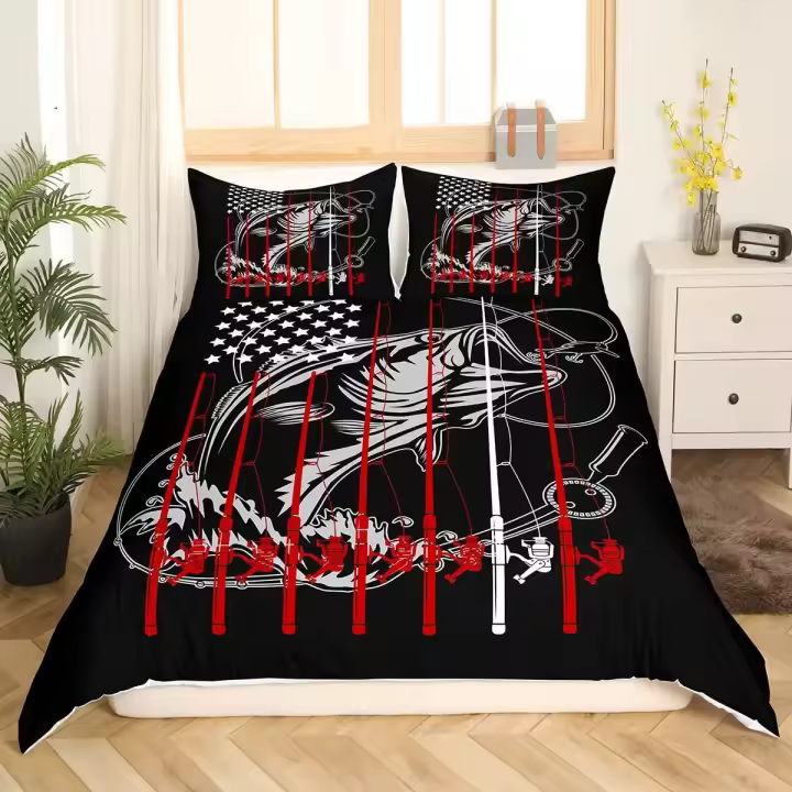 Funda de Edredón de Pesca de Pike Patrón Grande de Rayas para Dormitorio de Niños - 1