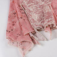 BUNO-Falda acampanada de cintura baja con dobladillo irregular de malla rosa estilo retro de vacaciones para chica picante - details 9