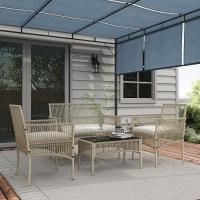 4 Piezas Muebles de Terraza con 1 Sofá de 2 Plazas, 2 Sillones con Cojines y 1 Mesa de Centro de Vidrio para Patio - details 1