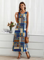 Vestido informal sin mangas con cuello en U para mujer, ropa de primavera y verano con estampado de retales de estilo étnico, 2025 - details 3