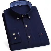 Camisas de algodón Oxford a cuadros informales y versátiles para hombre, con un solo bolsillo, manga larga, ajuste estándar, con botones, a rayas de guingán, 7XL, 6XL - details 20