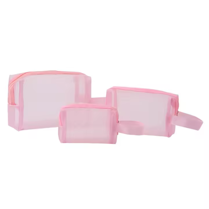 3 unids/set bolsas de cosméticos de malla de Color sólido cremallera multifuncional bolsas de maquillaje transparentes bolsa de bolígrafo estuche organizador - 1