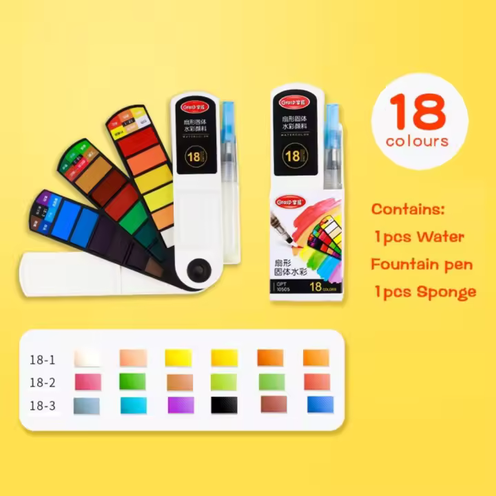 Juego de pintura de acuarela plegable con pincel de agua, Kit de pintura al óleo de 18/24/36/42 colores, pigmento de acuarela sólido para estudiantes - 1