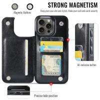 Para iPhone 16 15 14 Plus 13 12 Mini 11 Pro Max Funda de cuero PU Soporte para tarjetas, doble cierre magnético y Shockpro duradero - details 1
