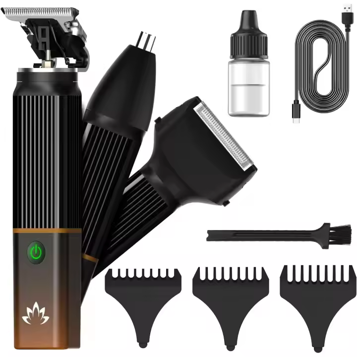 Cortapelos para hombres con cuchilla en T, afeitadora eléctrica, afeitadora, juego de recortador de pelo de nariz, recortador de barba, kit de aseo 3 en 1 para nariz, oreja, cuerpo, cara, bigote, regalos para padre para él - 1