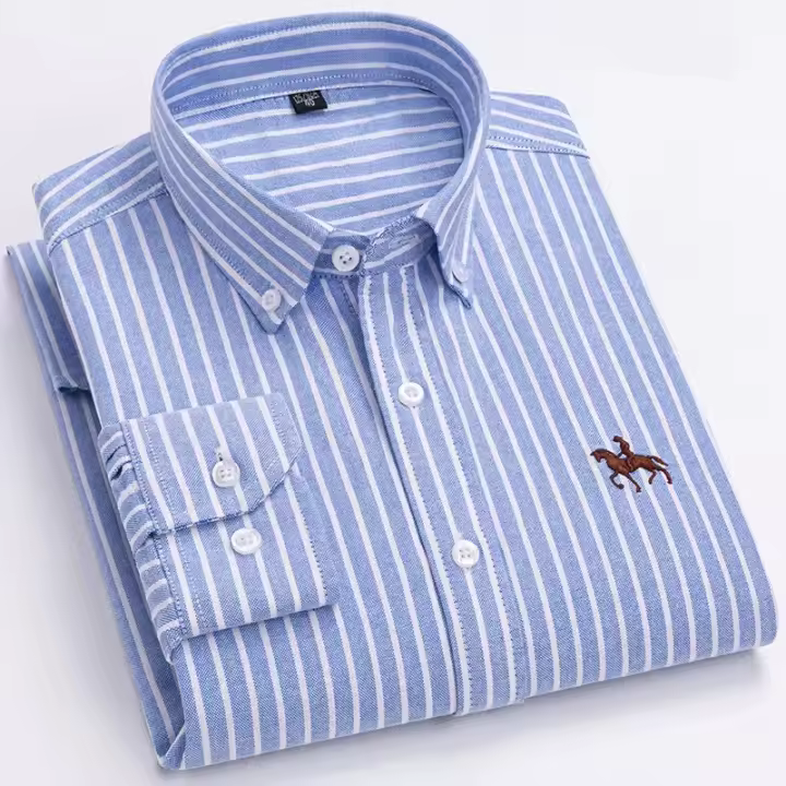 Camisas de caballo bordadas para hombre, ropa de calle de gran tamaño, 2025 algodón, Oxford, informal, manga larga, talla grande, 100% - 1
